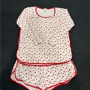Heart Print Pajama Set - Red and White